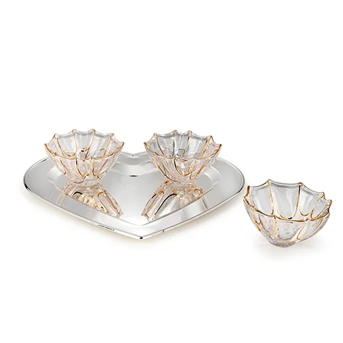 silver Heart tray with 3 glass bowl-2