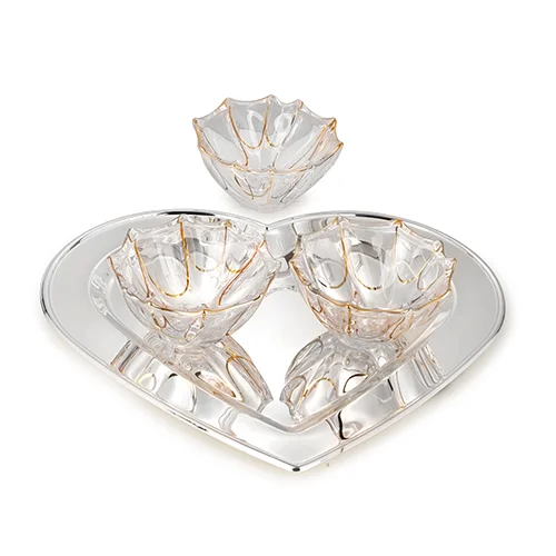 silver Heart tray with 3 glass bowl-3