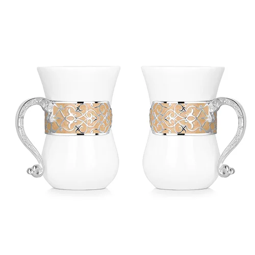 silver Set of 2 Mugs in peach color