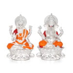 Coloured Laksmi Ganesha Lotus silver Idol