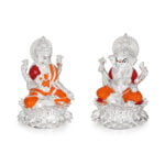 Colored Lotus Laksmi Ganesha silver Idol