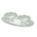 oval tray with 2 set of galvanic platter in green color