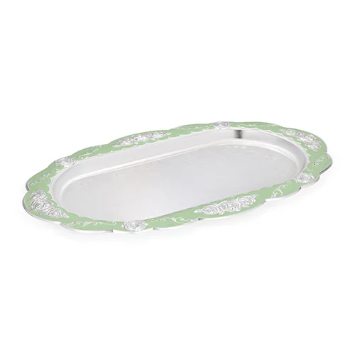 silver Green Peacock Oval Tray