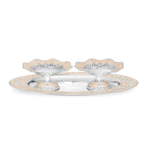 silver peach Oval tray with set of 2 galvanic platter