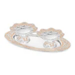 peach Oval tray with set of 2 silver galvanic platter