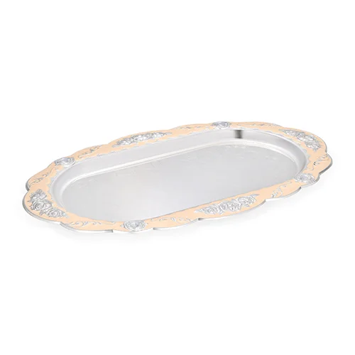 silver Peach Peacock Oval Tray