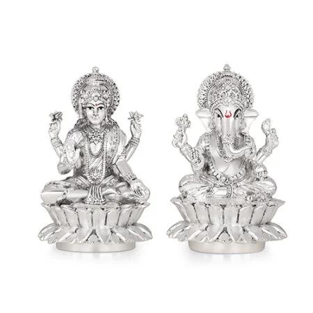 silver lotux laxmi & ganpati idol 12