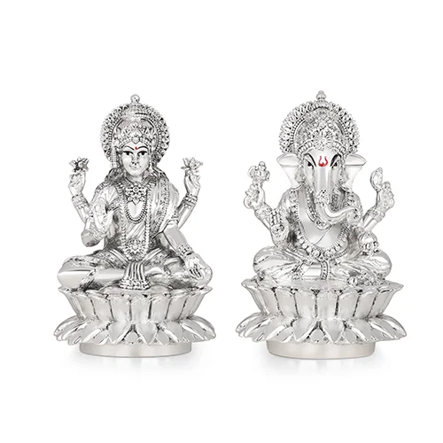 silver lotux laxmi & ganpati idol 12