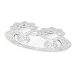 oval tray with 2 set of galvanic platter in white color