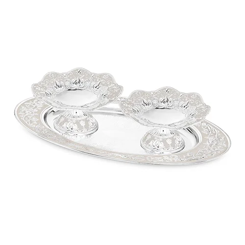 Oval tray with set of 2 silver galvanic platter