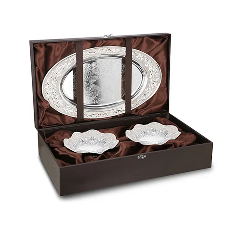 silver Oval tray with set of 2 galvanic platter box