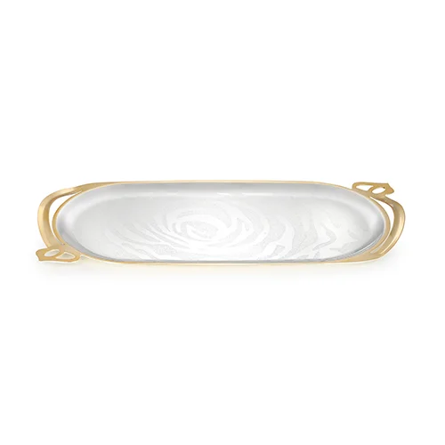 Silver Cutwork Oval Designer Tray Dual Tone