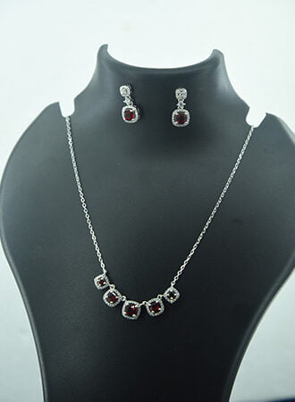 Red Stone Pendant Necklace Set (3 PCS Set)