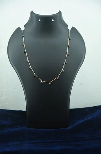 silver Black Crystal Necklace single layer