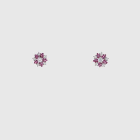 Elegant Floral Stud Earrings with Ruby and Diamond Accents