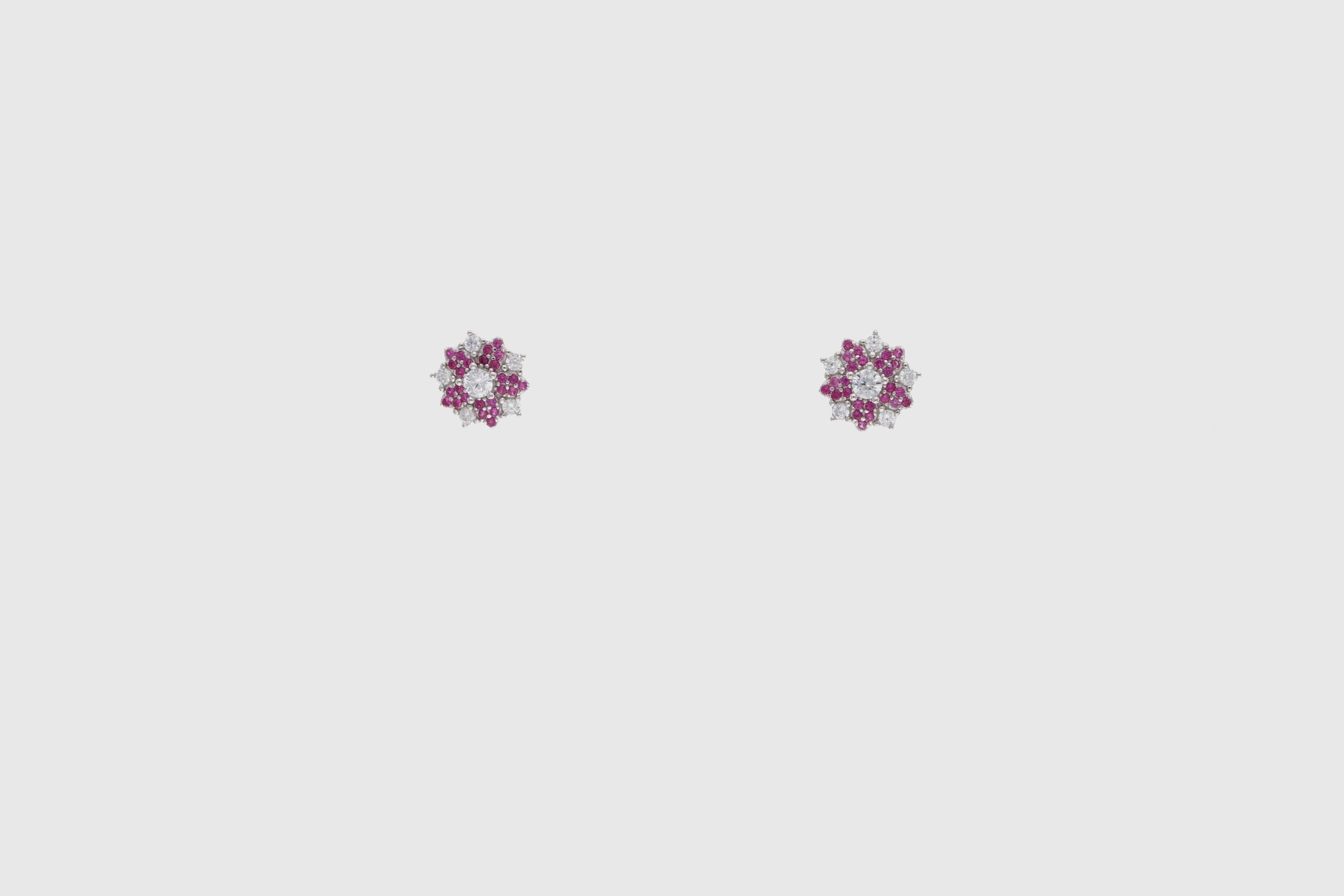 Elegant Floral Stud Earrings with Ruby and Diamond Accents