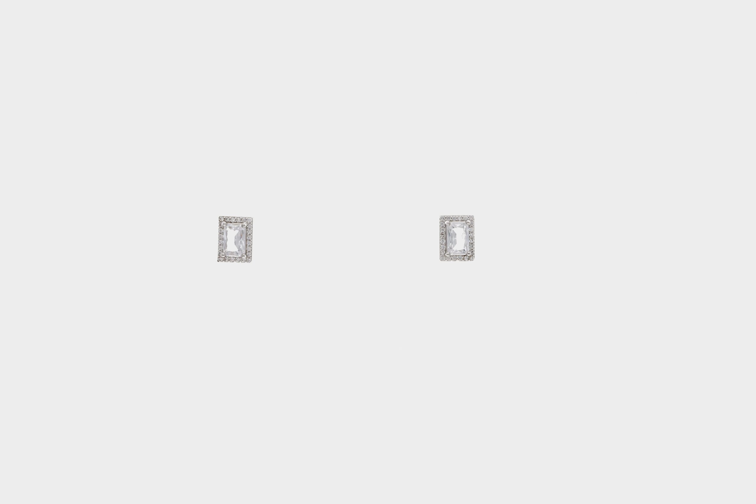 Rectangular Diamond Stud Earrings
