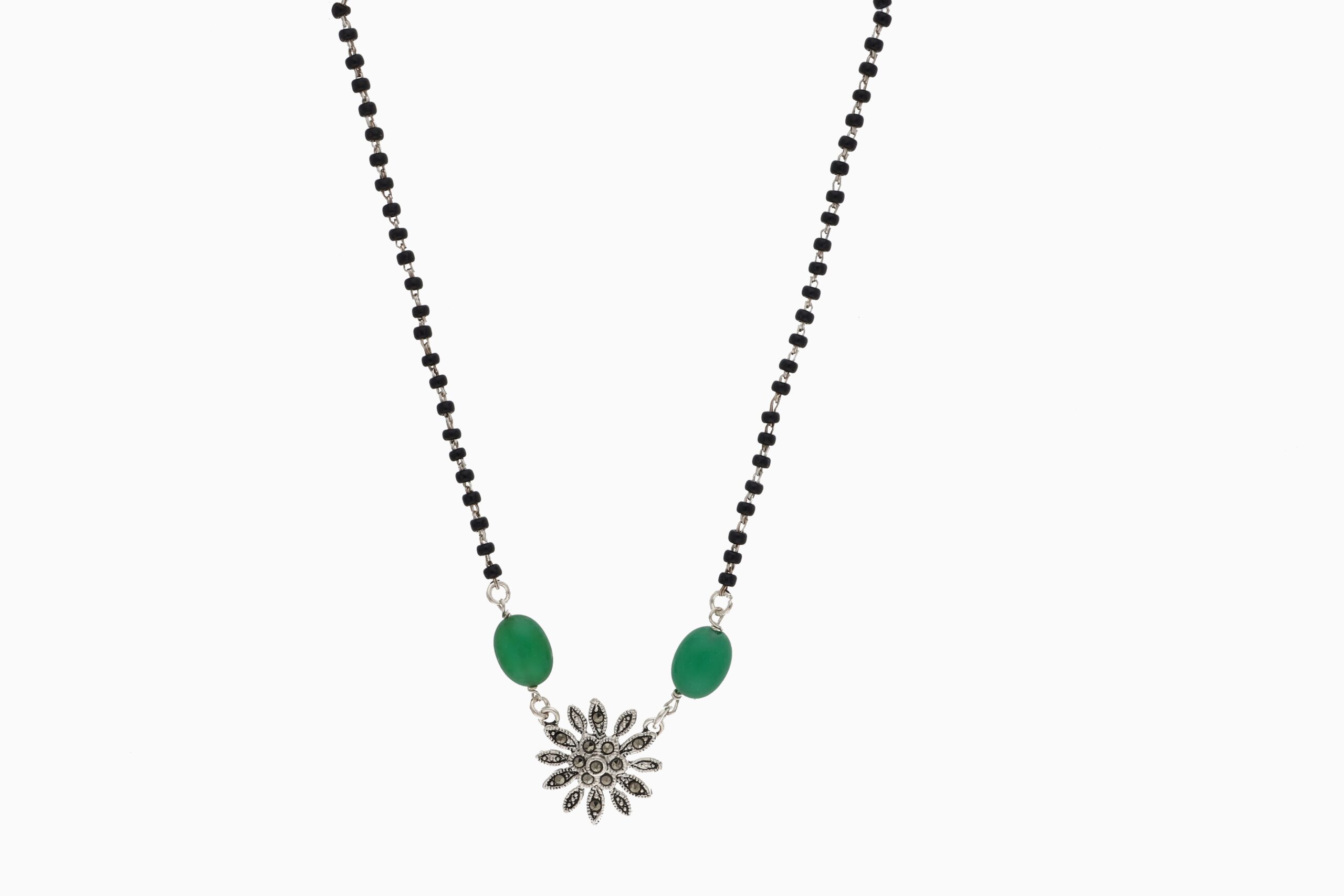 Flower with 2 green designed Silver Mangalsutra