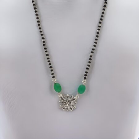 Flower with 2 green designed Silver Mangalsutra