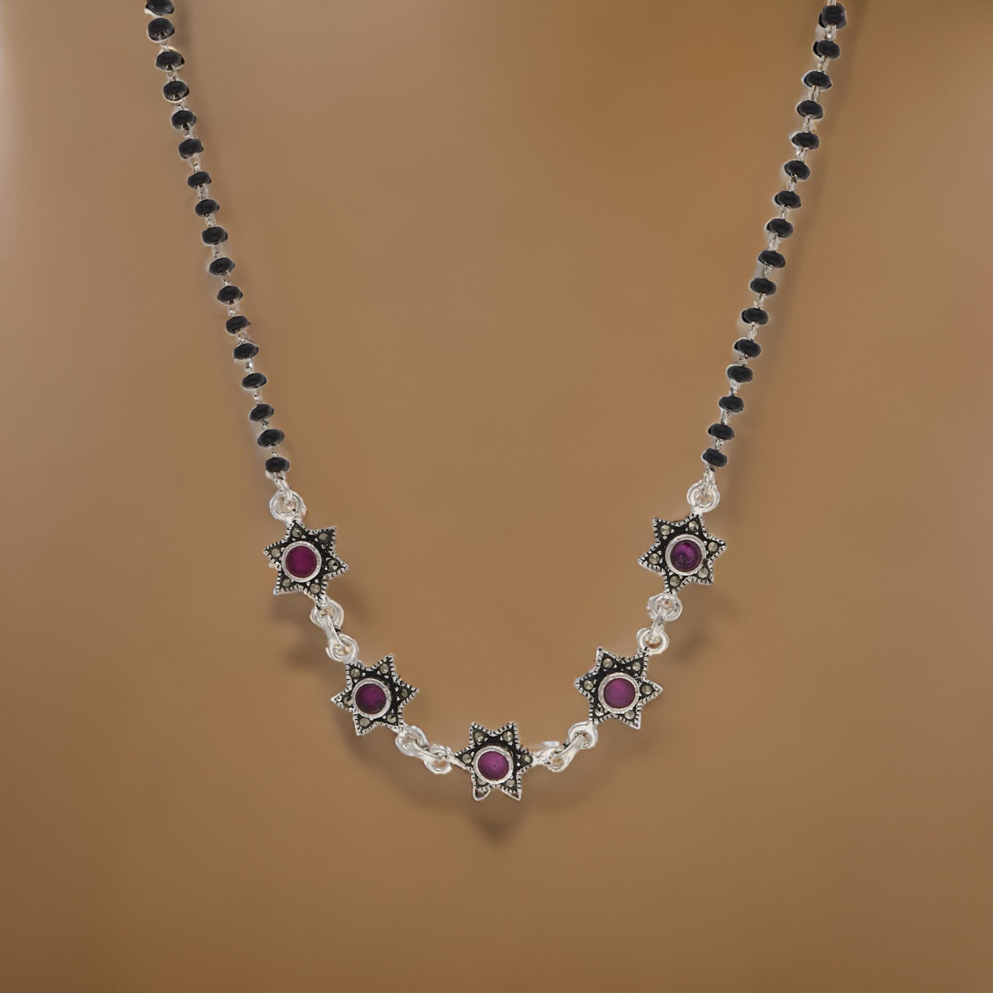 Five Oxitized Stars Connected Mangalsutra