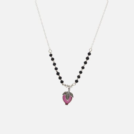 Elegant Black Beaded  Mangalsutra with Pink Pendant