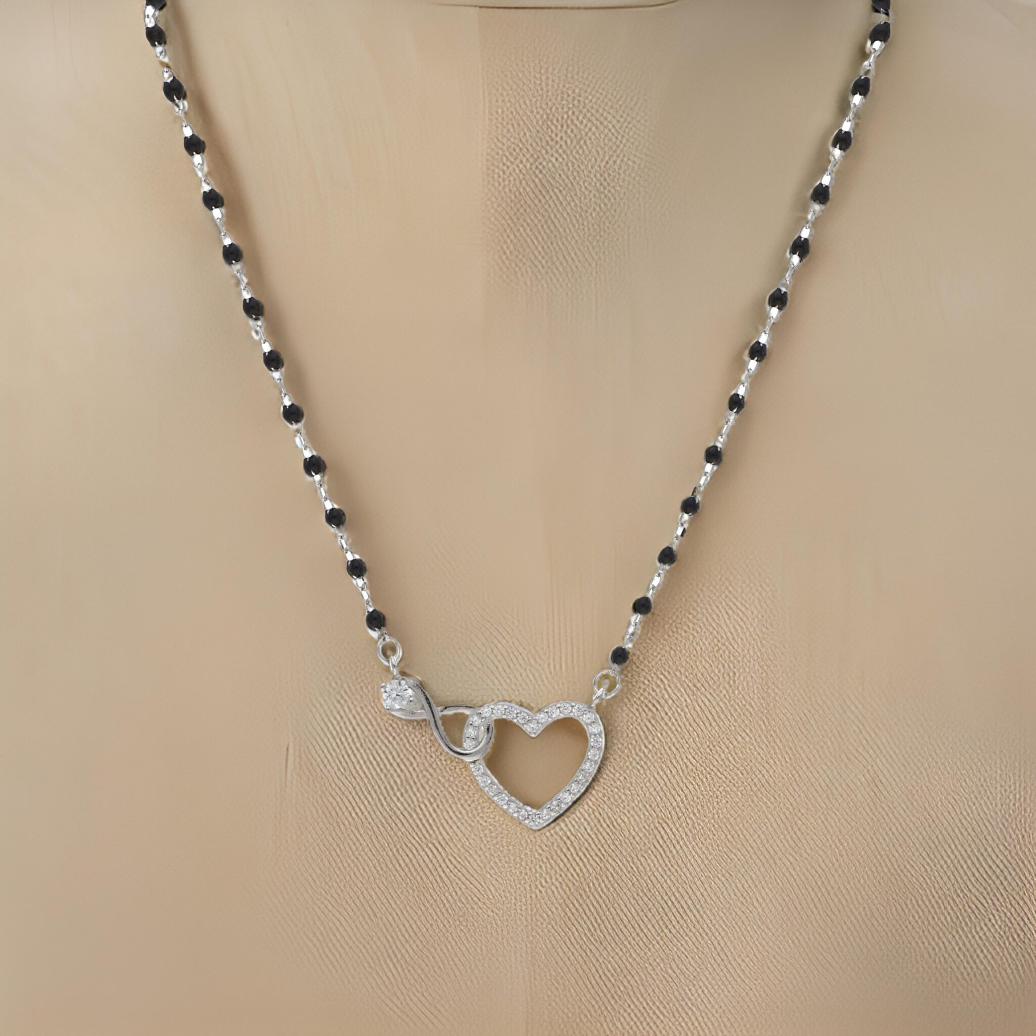 Heart and Infinity Interlocked Silver Mangalsutra