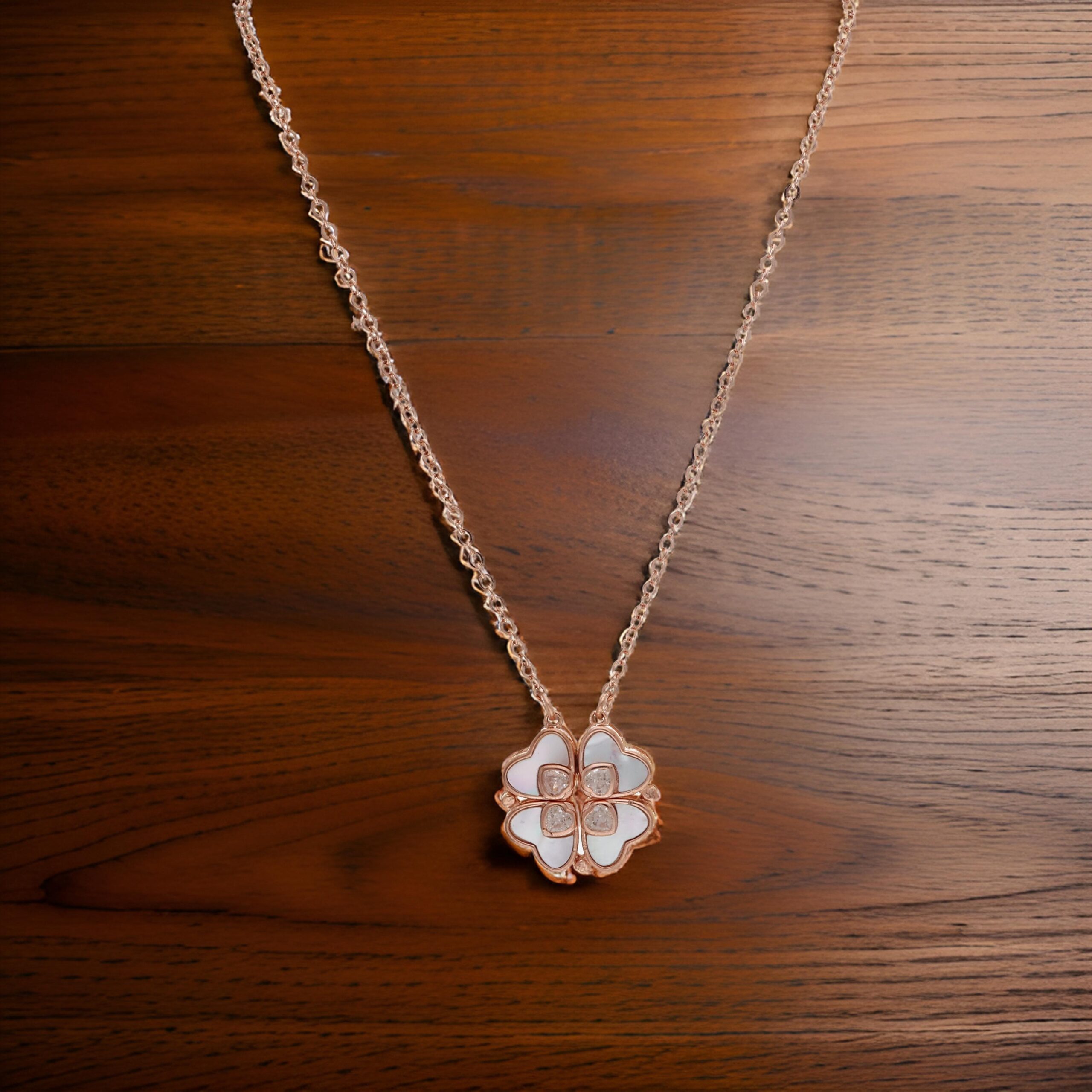 Rose Gold Pea Flower Pendant with Link Chain