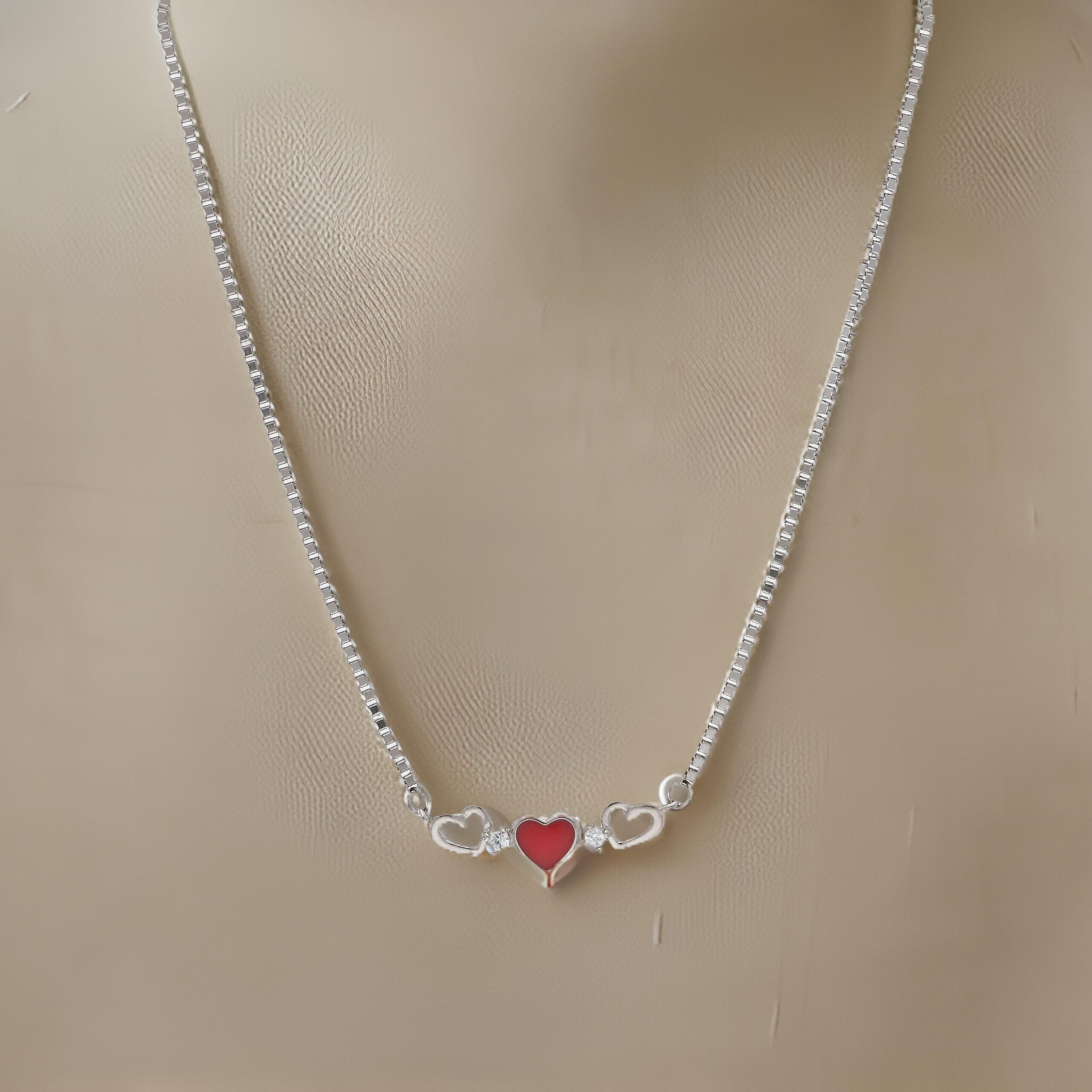 Silver 3 Hearts Interlocked Chain