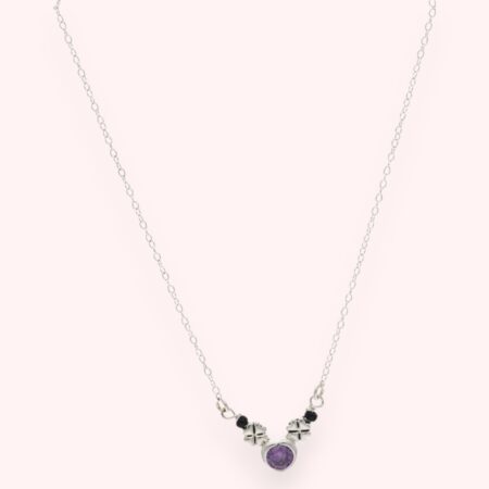 Silver Purple Drop Pendant With Link Chain