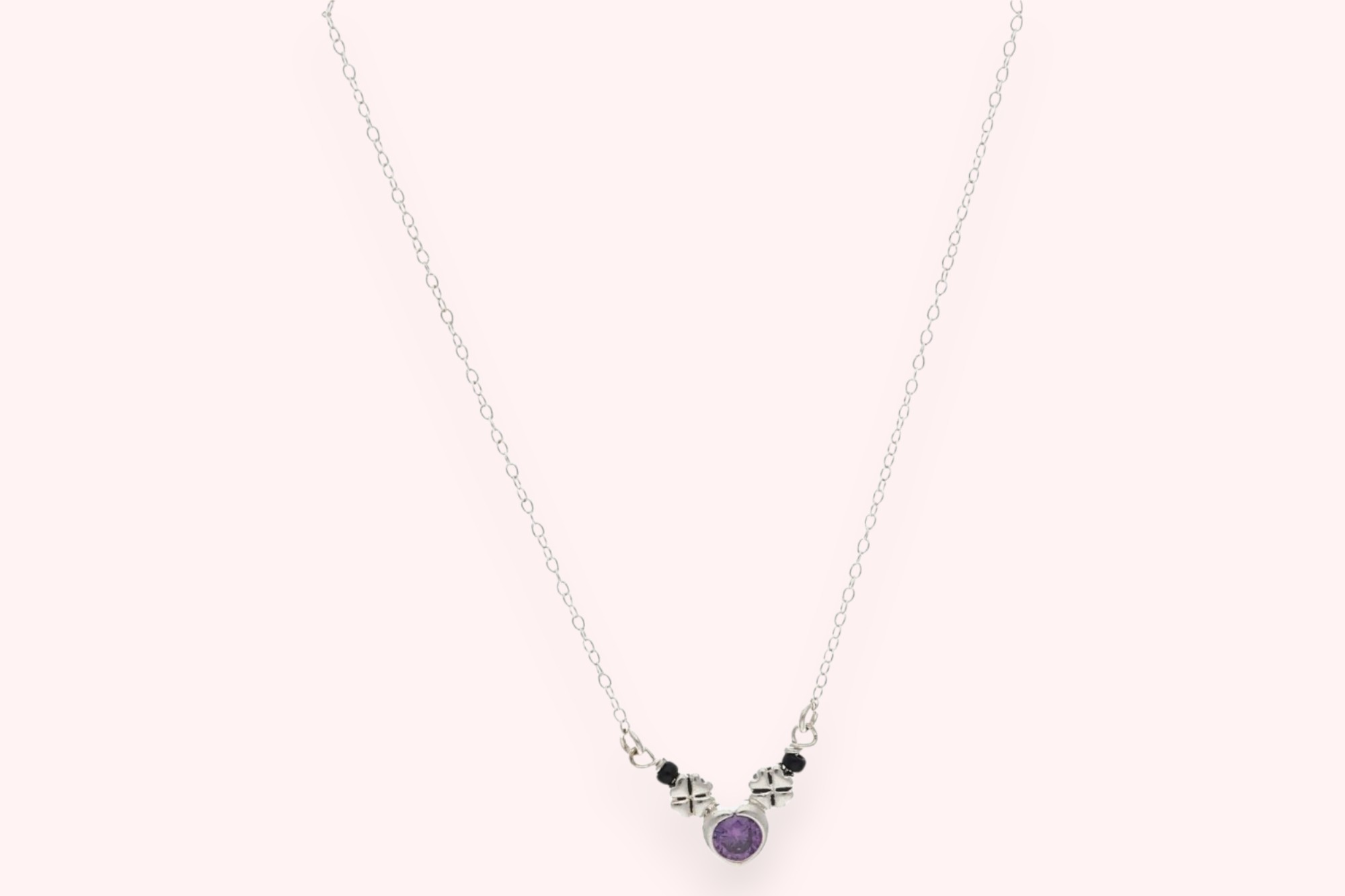Silver Purple Drop Pendant With Link Chain