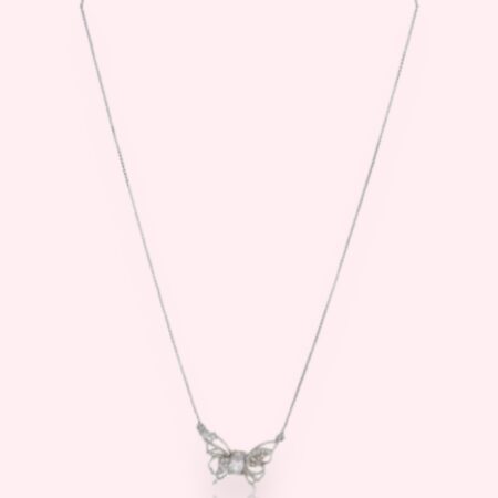Silver Pop White Studded Butterfly Pendant With Link Chain