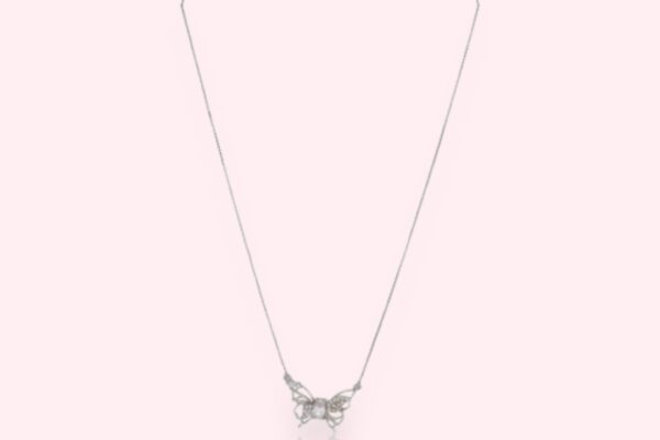 Silver Pop White Studded Butterfly Pendant With Link Chain