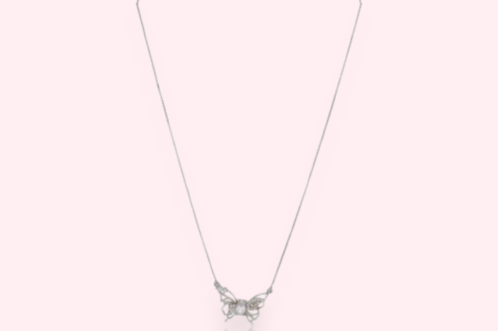 Silver Pop White Studded Butterfly Pendant With Link Chain