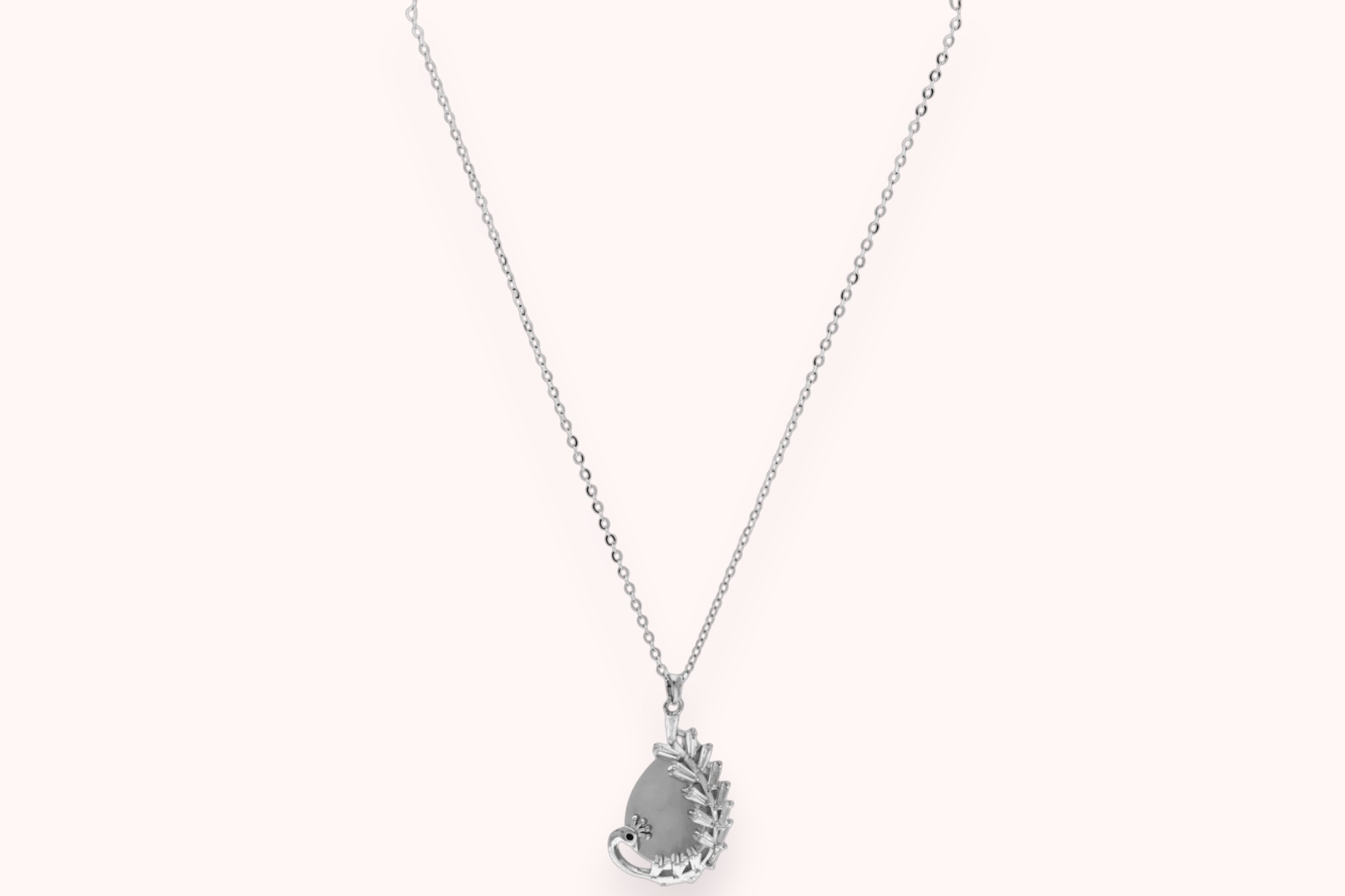 Silver Peacock Pendant with Link Chain