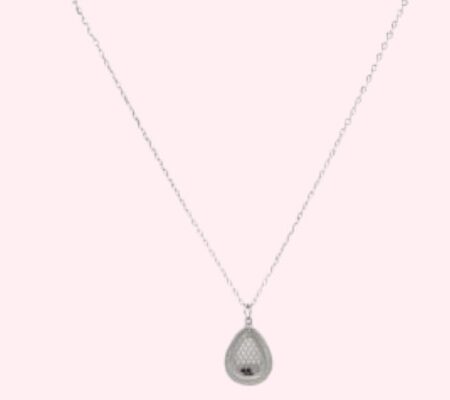 Silver White Drop Pendant With Link Chain
