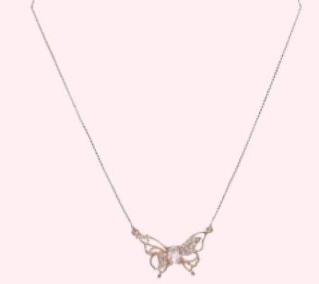 Silver Butterfly Pendant With Link Chain