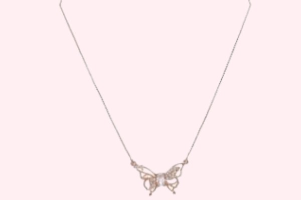 Silver Butterfly Pendant With Link Chain