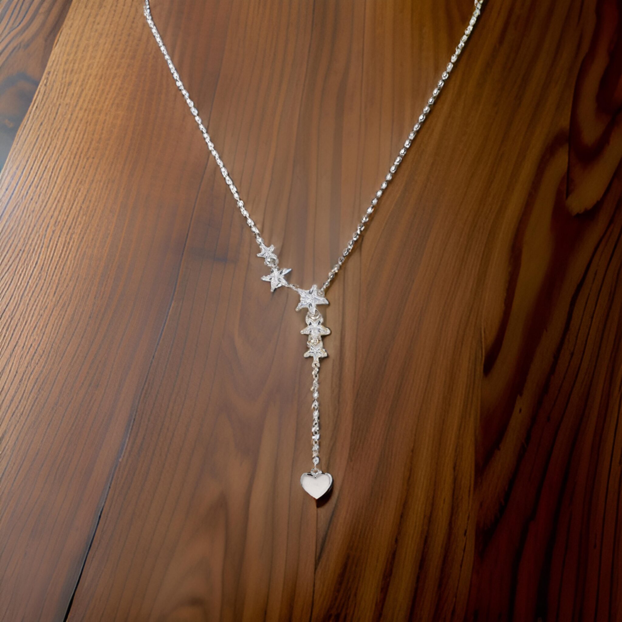 Silver Stars with connected heart chain brea by dhriti silver