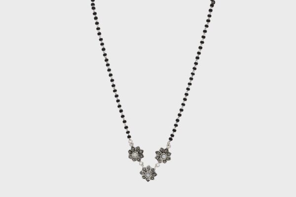Three Oxidized Flowers Connected Mangalsutra