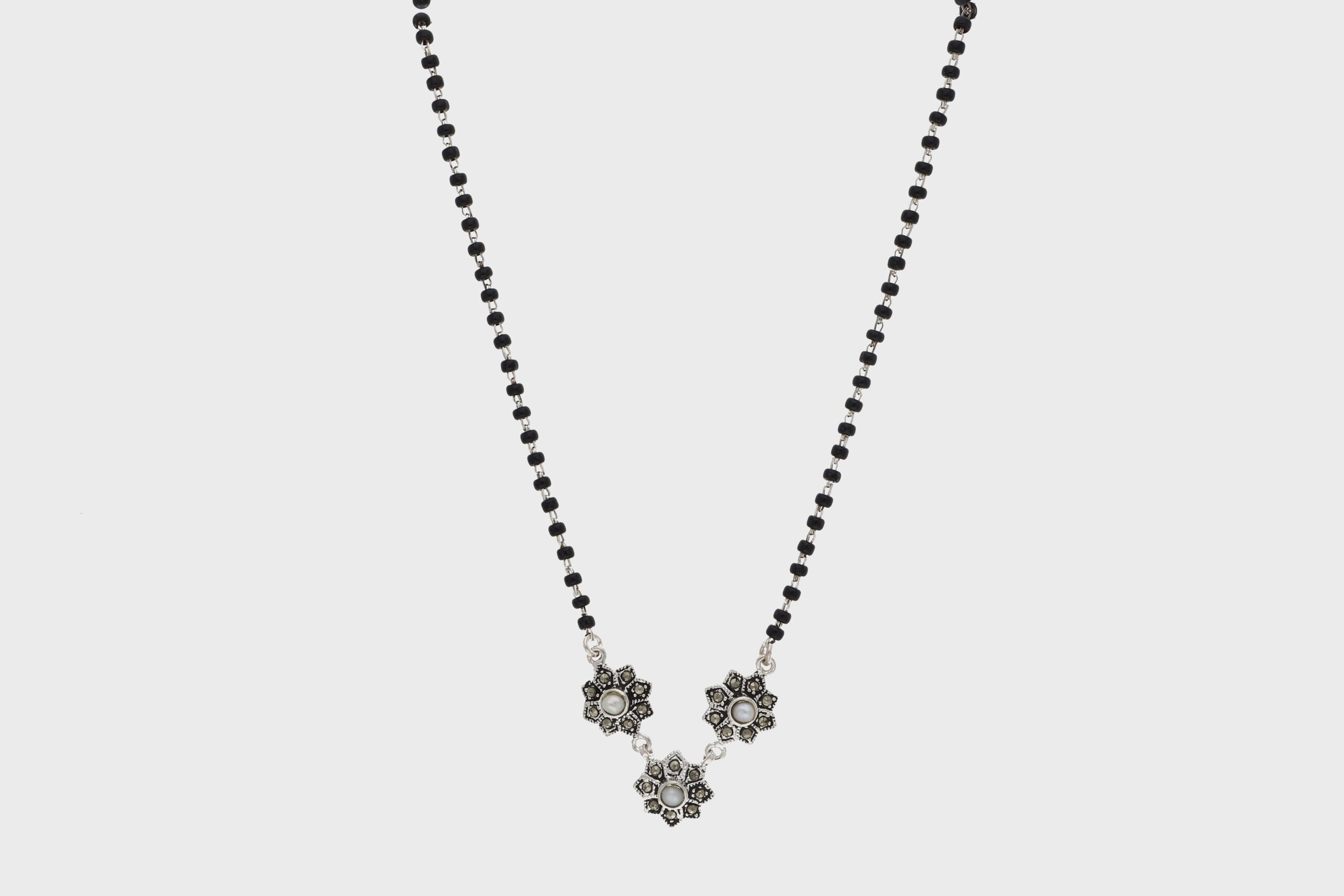 Three Oxidized Flowers Connected Mangalsutra