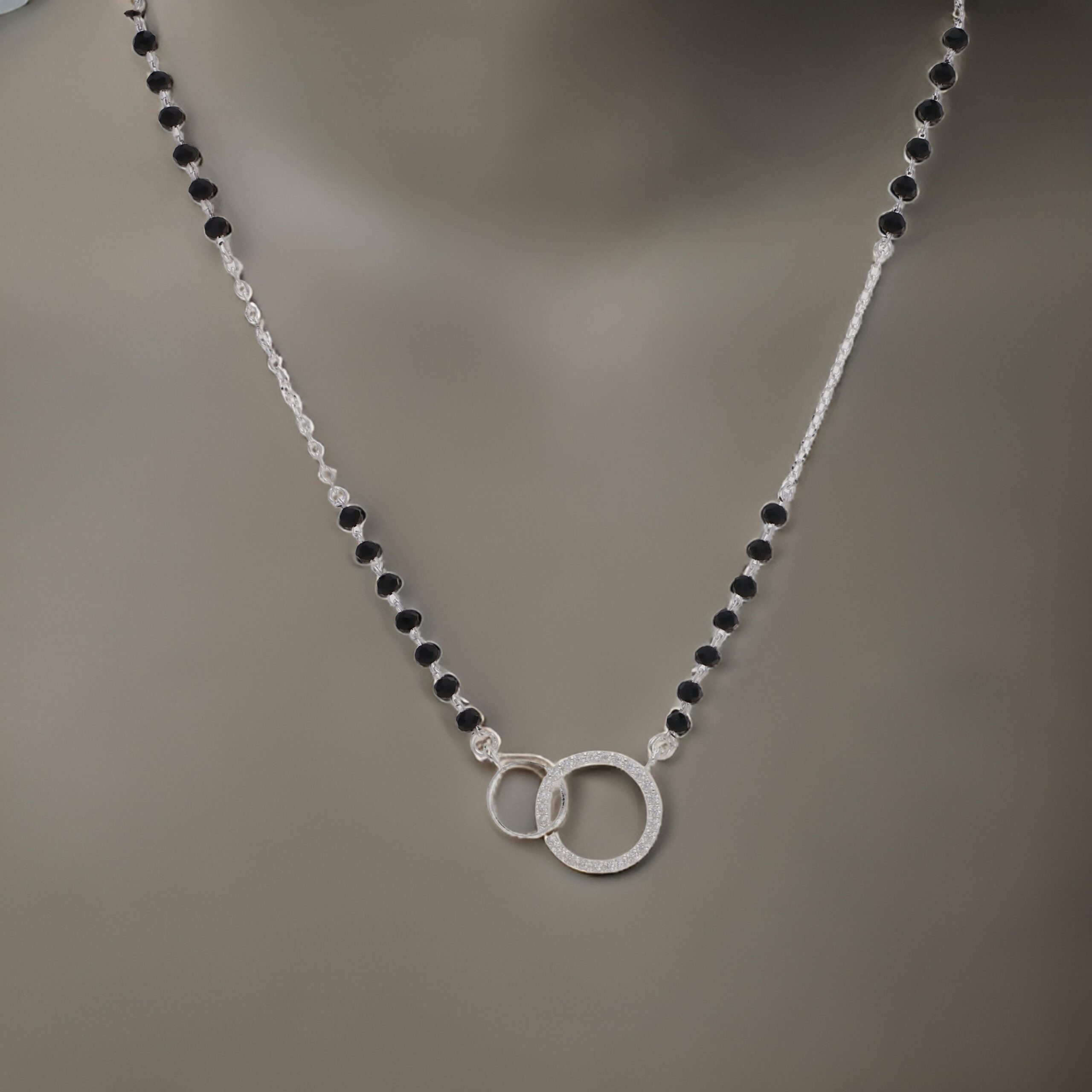 Two rings interconnected silver Mangalsutra